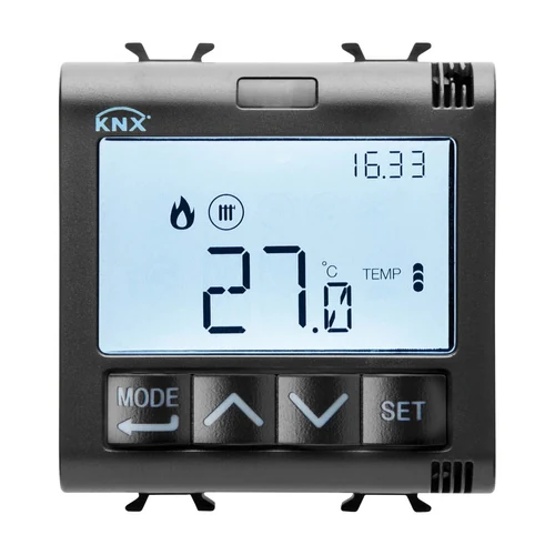 GEWISS Chorusmart KNX Thermostat with Humidity Control (2-Module, Black) - GW12795H